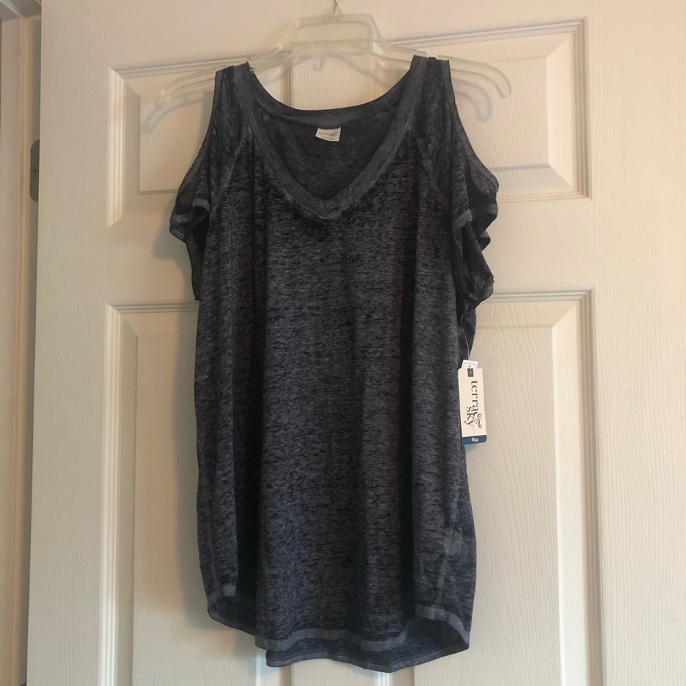 Terra & Sky Burnout Raglan Cold Shoulder Top
